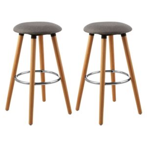 Porrima Grey Fabric Round Seat Bar Stools In Pair