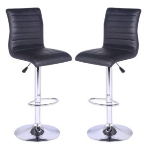 Ripple Black Faux Leather Bar Stools With Chrome Base In Pair