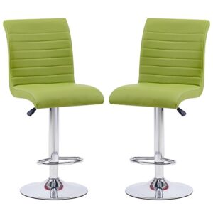 Ripple Green Faux Leather Bar Stools With Chrome Base In Pair