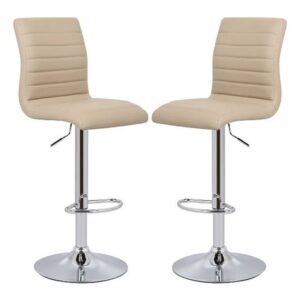 Ripple Stone Faux Leather Bar Stools With Chrome Base In Pair