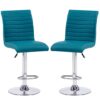 Ripple Teal Faux Leather Bar Stools With Chrome Base In Pair