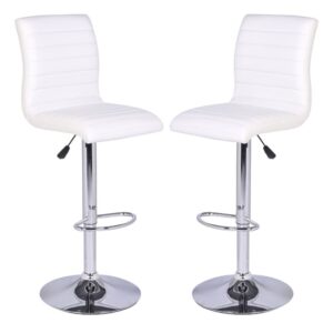 Ripple White Faux Leather Bar Stools With Chrome Base In Pair