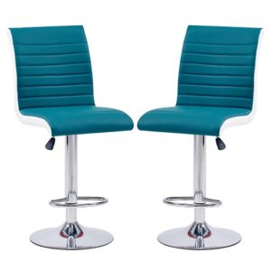 Ritz Teal And White Faux Leather Bar Stools In Pair