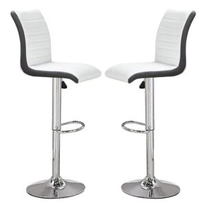 Ritz White And Black Faux Leather Bar Stools In Pair