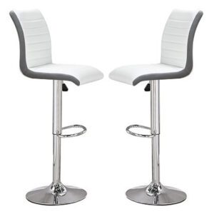 Ritz White And Grey Faux Leather Bar Stools In Pair