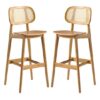 Romney Natural Rattan Natural Oak Wooden Bar Stools In Pair