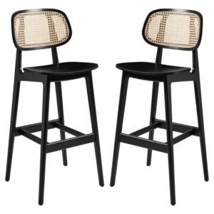 Romney Satin Black Wooden Bar Stools In Pair