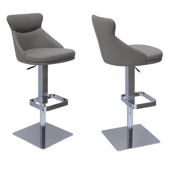 Saida Taupe GasLift Faux Leather Bar Stools In Pair