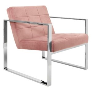 Sceptrum Velvet Lounge Chair With Steel Frame In Pink