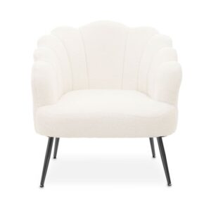 Yurga Seashell Fabric Armchair In Plush White With Black Legs