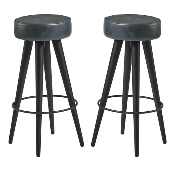 Baino Black Leather Bar Stools With Gold Legs In A Pair