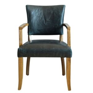 Dukes Leather Armchair With Wooden Frame In Ink Blue