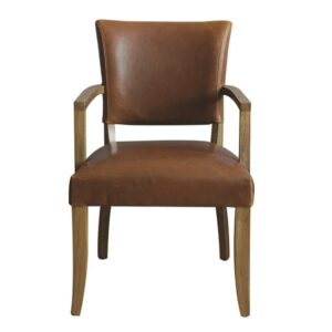 Dukes Leather Armchair With Wooden Frame In Tan Brown