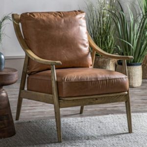 Radiant Leather Armchair With Wooden Frame In Brown