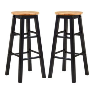 Cadell Black Tropical Hevea Wood Bar Stools In Pair