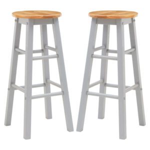 Cadell Grey Tropical Hevea Wood Bar Stools In Pair