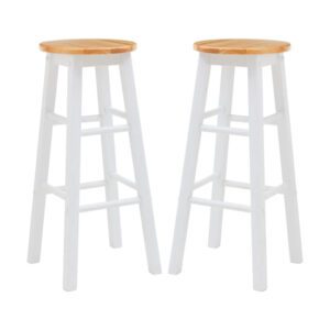 Cadell White Tropical Hevea Wood Bar Stools In Pair