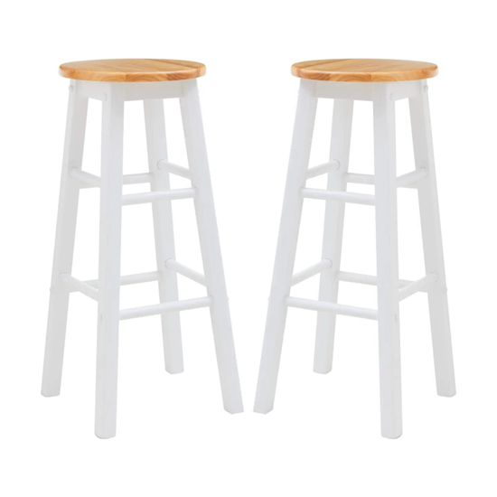 Cadell White Tropical Hevea Wood Bar Stools In Pair