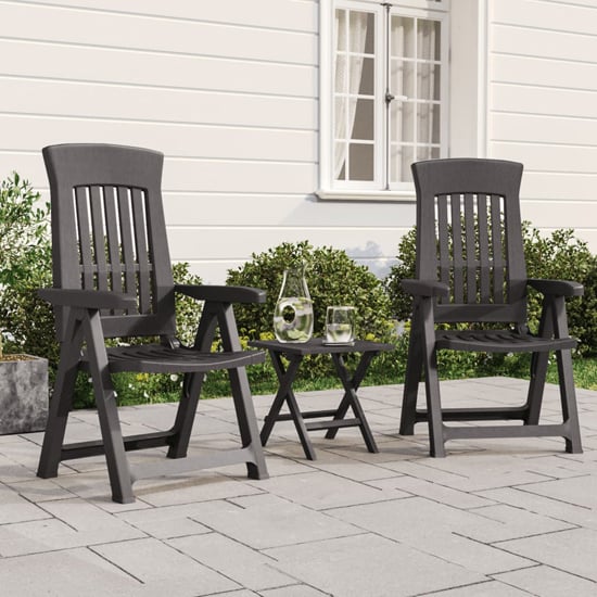 Elias Anthracite Polypropylene Garden Reclining Chairs In Pair