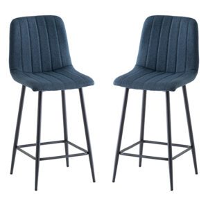 Lillie Blue Fabric Counter Bar Stools In Pair