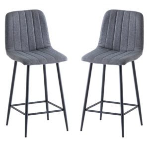Lillie Grey Fabric Counter Bar Stools In Pair