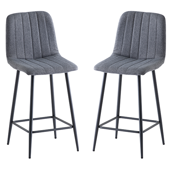 Lillie Grey Fabric Counter Bar Stools In Pair