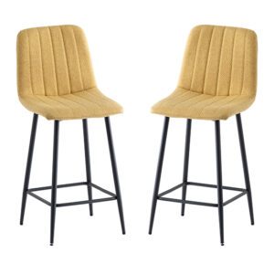 Lillie Yellow Fabric Counter Bar Stools In Pair