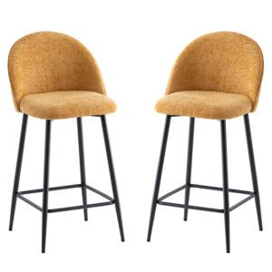 Rayya Yellow Fabric Counter Bar Stools In Pair