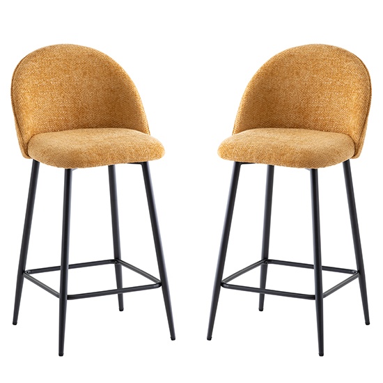 Rayya Yellow Fabric Counter Bar Stools In Pair