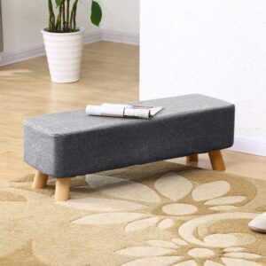 81cm Wide Rectangular Linen Ottoman Footstool Wooden Legs