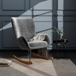 98cm Height Rocking Chair Dark Grey Velvet Armchair with Pocket