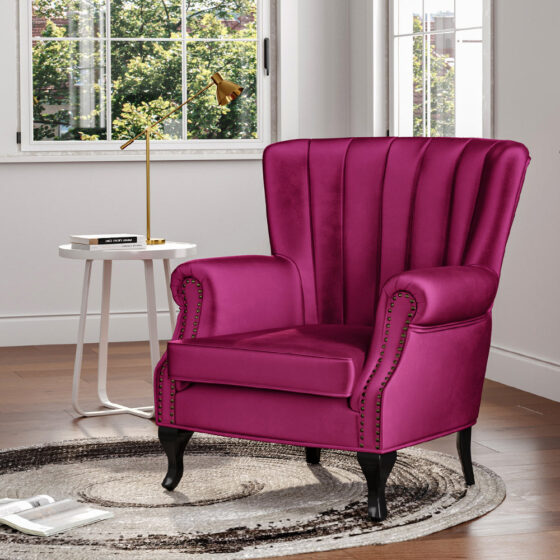 Blue Velvet Wingback Chair Upholstered Armchair