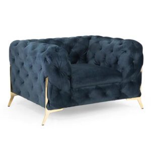 Cala Plush Velvet Armchair In Deep Ocean