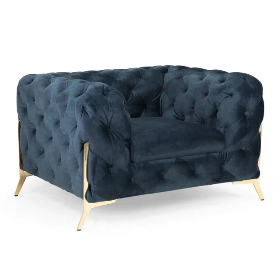 Cala Chesterfield Plush Velvet Armchair In Deep Ocean