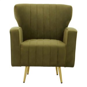Hasselt Velvet Armchair In Green With Gold Metal Legs