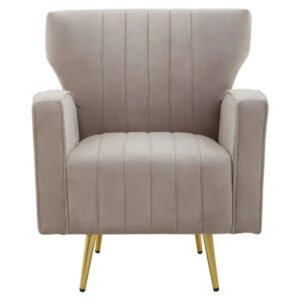 Hasselt Velvet Armchair In Mink With Gold Metal Legs