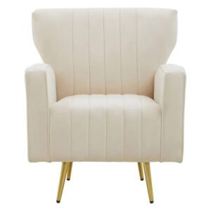 Hasselt Velvet Armchair In Natural With Gold Metal Legs