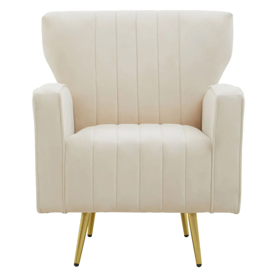 Hasselt Velvet Armchair In Natural With Gold Metal Legs