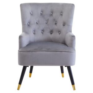 Lagos Velvet Button Tufted Armchair In Grey