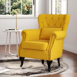 Linen Upholstery Wingback Chair With Cushion