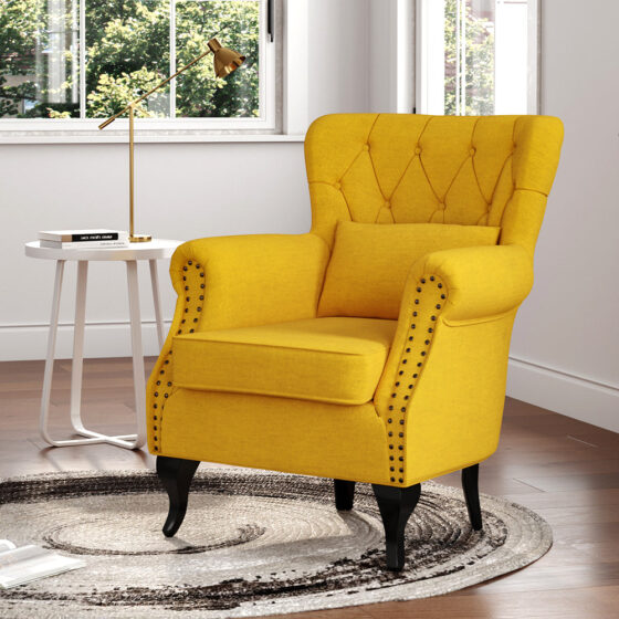 Linen Wingback Fireside Chair With Cushion