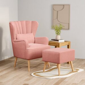 48cm W Occasion Frosted Velvet Wingback Armchair and Footstool