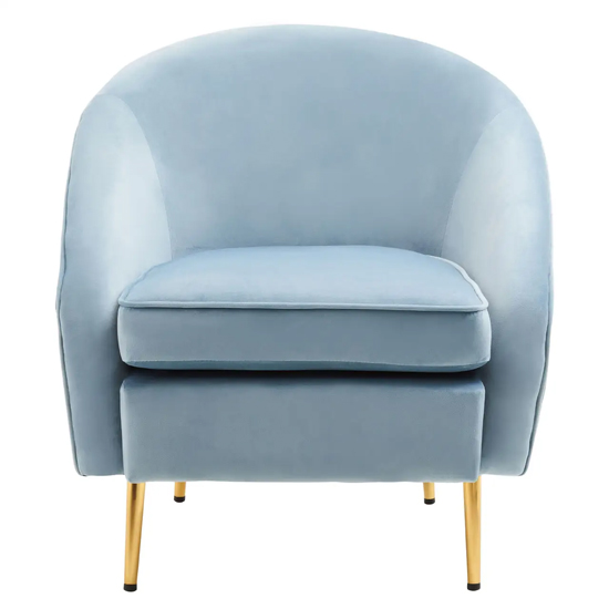 York Velvet Armchair In Aqua Blue With Gold Metallic Legs
