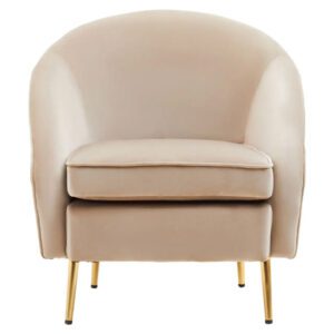 York Velvet Armchair In Mink With Gold Metallic Legs