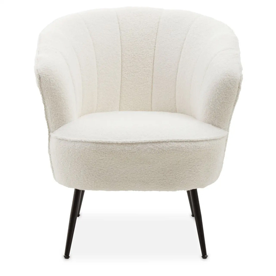 Yurga Velvet Channel Armchair in Plush White With Black Legs