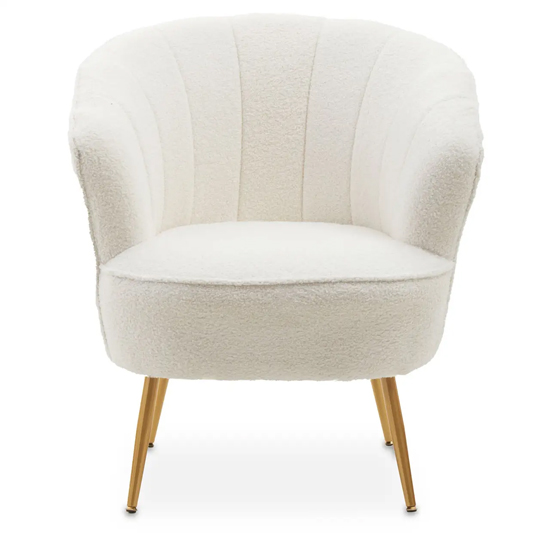 Yurga Velvet Channel Armchair in Plush White With Gold Legs