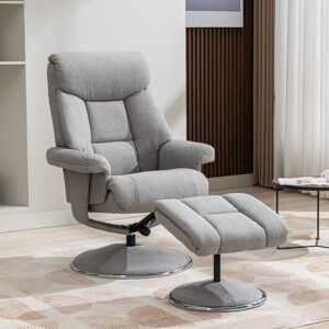 Brixton Fabric Swivel Recliner Chair And Stool In Silver