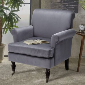 Contemporary Velvet upholstered Armchair with Casters
