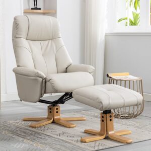 Dox Plush Fabric Swivel Recliner Chair And Stool In Mushroom