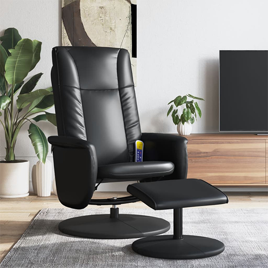 Madera Faux Leather Recliner Chair With Footstool In Black